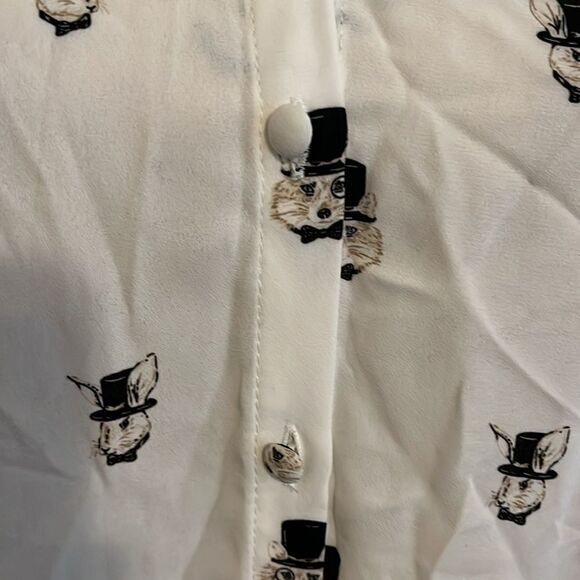 Torrid White Fox Rabbit Button Closure Semi Sheer Shirt - Picture 10 of 13